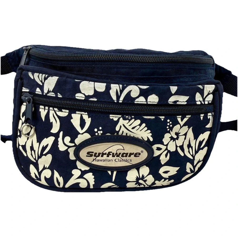 Surfware Hawaiian Classics Fanny Pack Navy Floral Waist Bag Hip Pack Hawaii Vibe